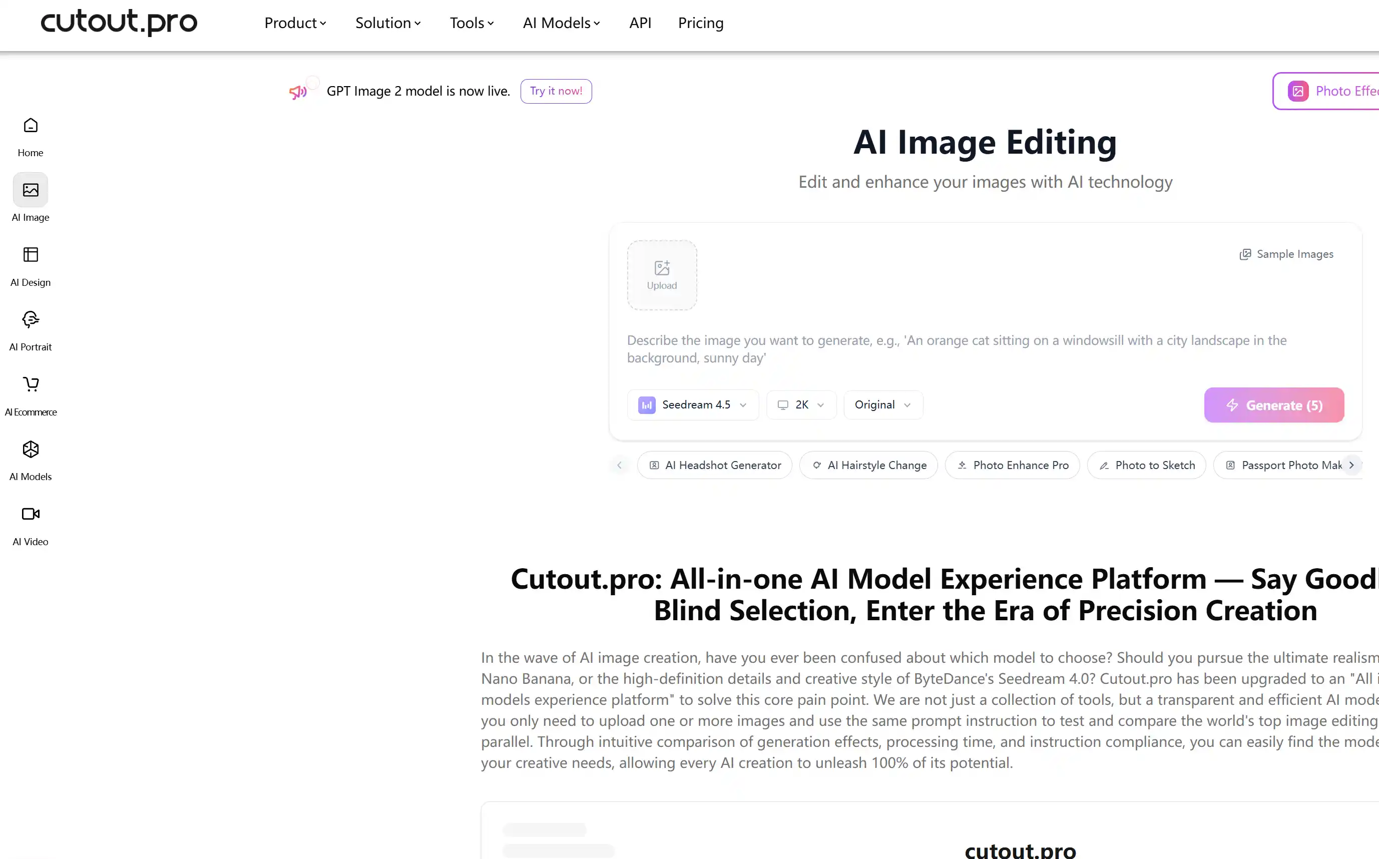 Screenshot del sito web di Cutout.pro