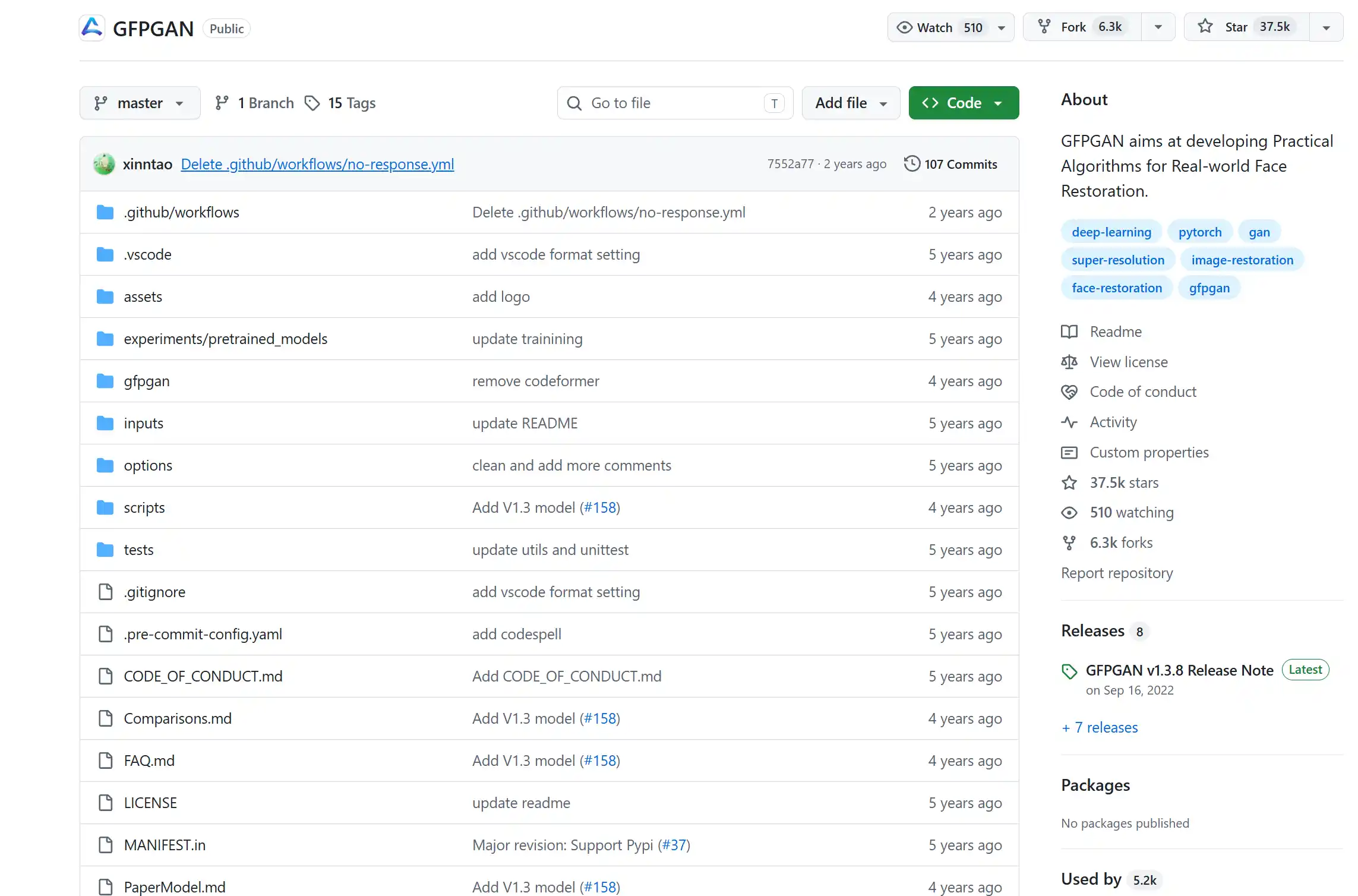 Screenshot del sito web di GFP-GAN