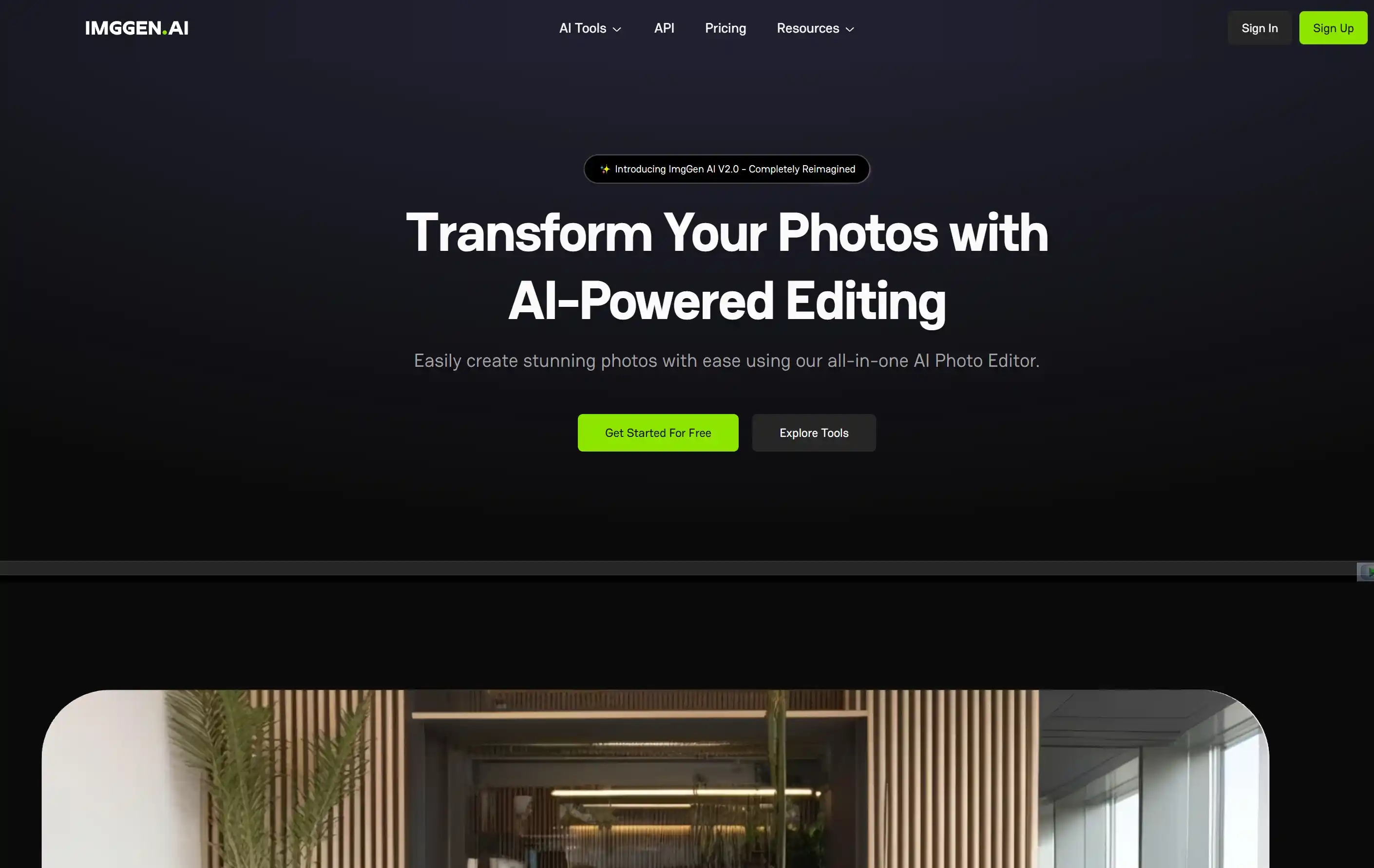 Screenshot del sito web di ImgGen AI